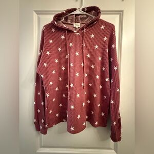 Light Hooded Red With White Star Sweater